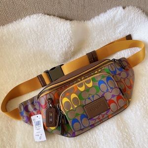 COACH MEN'S RAINBOW QB/KHAKI MULTI SIGNATURE COATED CANVAS NWT/NEW